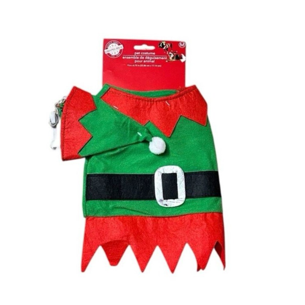 Santa’s Elf Costume Dog Cat Pet M Christmas House Green Red So Cute Holiday Fun